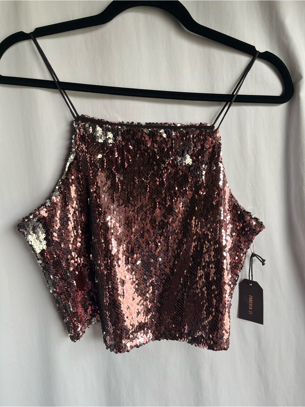 Forever 21 Rose Gold Sequin Cold-Shoulder Cami